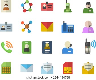 Color flat icon set SIM card flat vector, telephone operator, phone call, molecules, badge, mail, indentity fector, pass, message