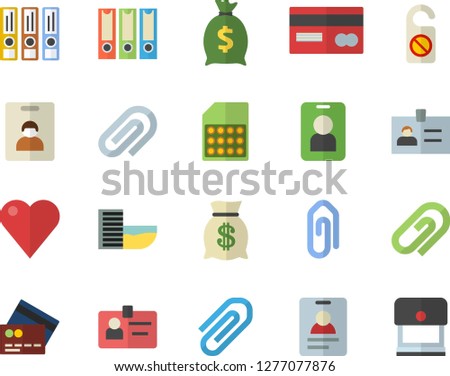 Color flat icon set SIM card flat vector, credit, wealth, heart, clip, badge, folders for papers, indentity fector, hotel first line, pass, do not disturb, stamp