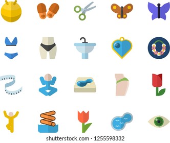 Color flat icon set sink flat vector, tulip, butterflies, pond, pool, centimeter, buttocks, waistline, fitball, swimsuit, yoga, gymnastics, hawaiian wreath fector, aquapark, slippers, heart pendant Color flat icon set sink flat vector, tulip, butterflies, pond, pool, centimeter, buttocks, waistline, fitball, swimsuit, yoga, gymnastics, hawaiian wreath fector, aquapark, slippers, heart pendant