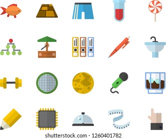 Color flat icon set sink flat vector, flooring, sieve, fish, lollipop, whiskey, well, blood test, pencil, pen, moon, cpu, folders for papers, classification, dumbbell, centimeter, athletic shorts