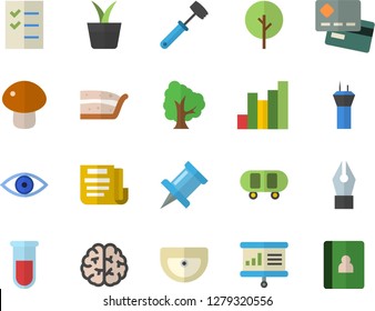 Color flat icon set sink flat vector, meat hammer, mushroom, piece of cake, home plant, tree, chart, credit card, blood test, eye, document, ink pen, to do list, presentaition board, brain, notebook