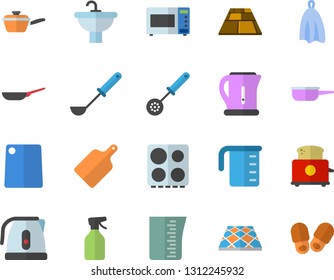 Color flat icon set sink flat vector, flooring, frying pan, saute, meashuring cup, electric kettle, ladle, kitchen spoon, towel, cutting board, stove, microwave, toaster, pulverizer, slippers fector