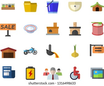 Color flat icon set sink flat vector, spice, onion, dish, bucketful, fireplace, battery, metallurgy, signboard, warehouse, team, news, sell out, disabled, computer file, steroids, motorcycle fector