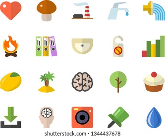 Color flat icon set sink flat vector, faucet, lemon, mushroom, cupcake, tree, hose irrigation, bonfire, factory, chart, heart, drawing pin, folder, brain, fector, island, do not disturb, download