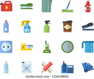 Color flat icon set sockets flat vector, measure, meashuring cup, food processor, sieve, coffe, ketchup, pulverizer, canister, telephone, stapler, water, flippers fector