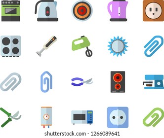 Color flat icon set sockets flat vector, boiler, electric kettle, stove, induction cooker, gas, microwave, mixer, blender, coffee machine, secateurs, clip