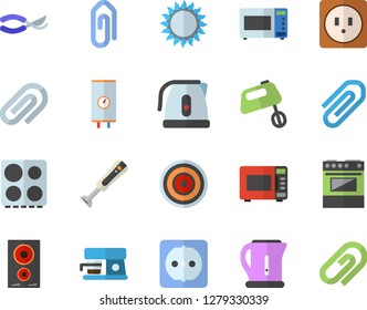 Color flat icon set sockets flat vector, boiler, electric kettle, stove, induction cooker, gas, microwave, mixer, blender, coffee machine, secateurs, clip