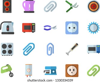 Color flat icon set sockets flat vector, boiler, electric kettle, stove, induction cooker, gas, microwave, mixer, blender, coffee machine, secateurs, clip