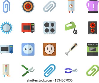 Color flat icon set sockets flat vector, boiler, electric kettle, stove, induction cooker, gas, microwave, mixer, blender, secateurs, clip