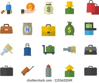 Color flat icon set spaghetti on a fork flat vector, fertilizer vectory, case, investments, wealth, bags, briefcase, sports pear, luggage fector, baggage claim, get, hand, trolley