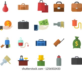 Color flat icon set spaghetti on a fork flat vector, case, investments, wealth, bags, medical warmer, blood transfusion, briefcase, sports pear, sport bag, luggage fector, get, reception desk