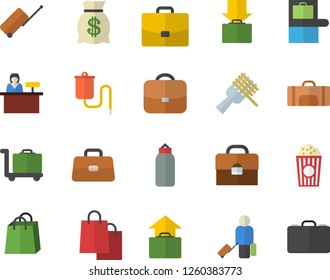 Color flat icon set spaghetti on a fork flat vector, popcorn, case, wealth, bags, medical warmer, briefcase, sports pear, sport bag, luggage fector, baggage claim, get, hand, trolley, reception desk