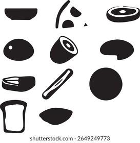 Color flat icon set spice flat vector, plates, chop, egg, hot dog, pizza, mushroom, cake, porridge, ham, bell pepper, sashimi, scrambled eggs, sandwich, biscuit, romantic dinner
