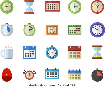 Color flat icon set stopwatch flat vector, kitchen egg timer, calendar, clock, coffee, hourglass, alarm