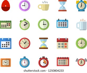 Color flat icon set stopwatch flat vector, kitchen egg timer, calendar, clock, coffee, hourglass, alarm