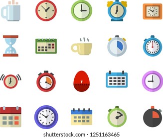 Color flat icon set stopwatch flat vector, kitchen egg timer, calendar, clock, coffee, hourglass, alarm