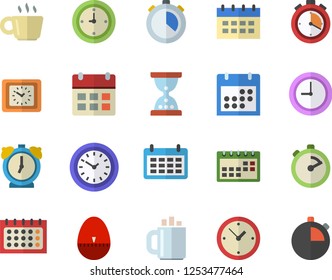 Color flat icon set stopwatch flat vector, kitchen egg timer, calendar, clock, coffee, hourglass, alarm