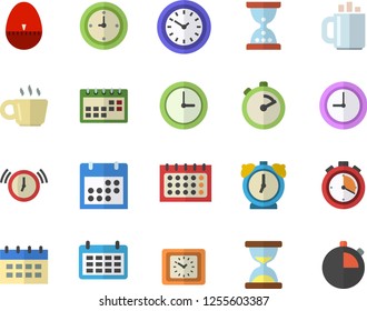 Color flat icon set stopwatch flat vector, kitchen egg timer, calendar, clock, coffee, hourglass, alarm