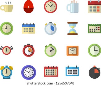 Color flat icon set stopwatch flat vector, kitchen egg timer, calendar, clock, coffee, hourglass, alarm