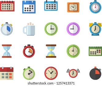 Color flat icon set stopwatch flat vector, calendar, clock, coffee, hourglass, alarm