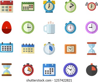 Color flat icon set stopwatch flat vector, kitchen egg timer, calendar, clock, coffee, hourglass, alarm