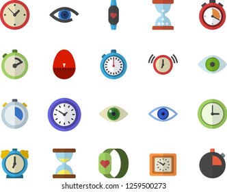 Color flat icon set stopwatch flat vector, kitchen egg timer, clock, eye, fitness bracelet, hourglass, alarm