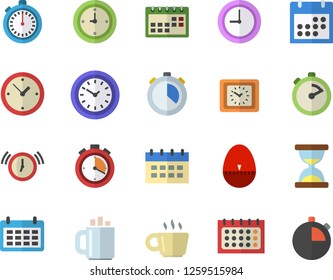 Color flat icon set stopwatch flat vector, kitchen egg timer, calendar, clock, coffee, hourglass, alarm