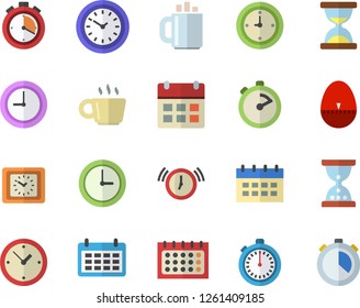 Color flat icon set stopwatch flat vector, kitchen egg timer, calendar, clock, coffee, hourglass, alarm