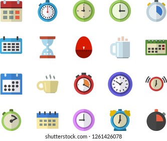 Color flat icon set stopwatch flat vector, kitchen egg timer, calendar, clock, coffee, hourglass, alarm