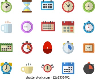 Color flat icon set stopwatch flat vector, kitchen egg timer, calendar, clock, coffee, hourglass, alarm