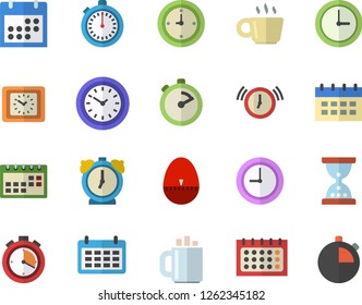 Color flat icon set stopwatch flat vector, kitchen egg timer, calendar, clock, coffee, hourglass, alarm