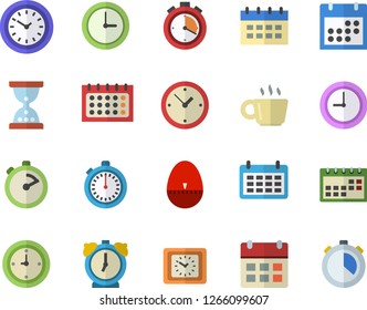 Color flat icon set stopwatch flat vector, kitchen egg timer, calendar, clock, coffee, hourglass, alarm