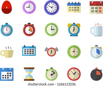 Color flat icon set stopwatch flat vector, kitchen egg timer, calendar, clock, coffee, hourglass, alarm