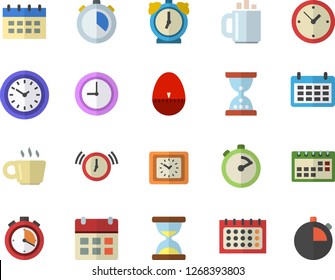 Color flat icon set stopwatch flat vector, kitchen egg timer, calendar, clock, coffee, hourglass, alarm