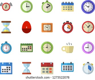 Color flat icon set stopwatch flat vector, kitchen egg timer, calendar, clock, coffee, hourglass, alarm