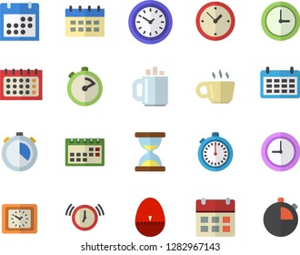 Color flat icon set stopwatch flat vector, kitchen egg timer, calendar, clock, coffee, hourglass, alarm