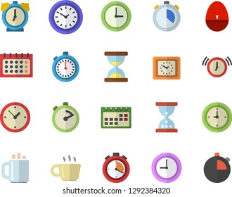 Color flat icon set stopwatch flat vector, kitchen egg timer, calendar, clock, coffee, hourglass, alarm