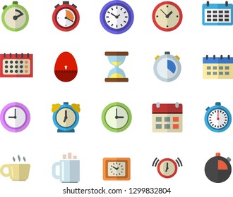 Color flat icon set stopwatch flat vector, kitchen egg timer, calendar, clock, coffee, hourglass, alarm