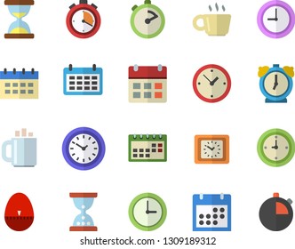 Color flat icon set stopwatch flat vector, kitchen egg timer, calendar, clock, coffee, hourglass, alarm