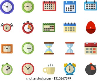 Color flat icon set stopwatch flat vector, kitchen egg timer, calendar, clock, coffee, hourglass, alarm