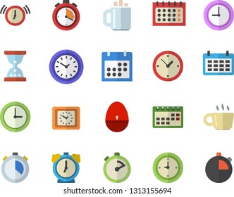 Color flat icon set stopwatch flat vector, kitchen egg timer, calendar, clock, coffee, hourglass, alarm