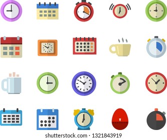 Color flat icon set stopwatch flat vector, kitchen egg timer, calendar, clock, coffee, alarm