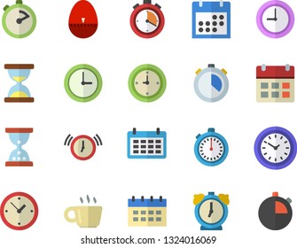 Color flat icon set stopwatch flat vector, kitchen egg timer, calendar, clock, coffee, hourglass, alarm