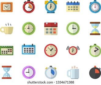 Color flat icon set stopwatch flat vector, calendar, clock, coffee, hourglass, alarm
