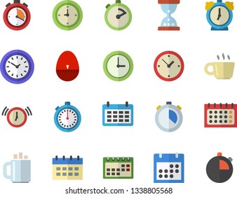 Color flat icon set stopwatch flat vector, kitchen egg timer, calendar, clock, coffee, hourglass, alarm