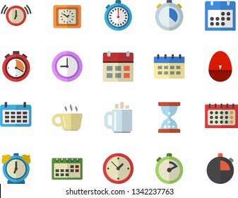 Color flat icon set stopwatch flat vector, kitchen egg timer, calendar, clock, coffee, hourglass, alarm