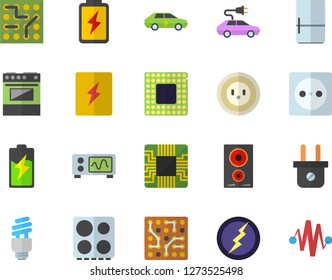 Color flat icon set switch box flat vector, electric stove, induction cooker, fridge, battery, socket, plug, cars, motherboard, energy saving lamp fector, cpu, oscilloscope, lightning, discharge