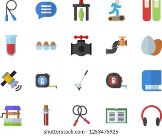 Color flat icon set tape measure flat vector, egg, well, main pipeline, blood test, book, satellit, skipping rope, Treadmill, control gate fector, golf, chat, headset