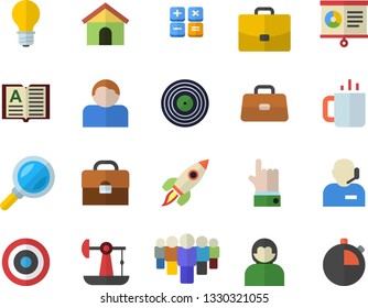 Color flat icon set tea flat vector, oil pumping, lamp, case, magnifier, team, calculator, briefcase, chart, phone operator, rocket, target, house, user, indicate, book, stopwatch