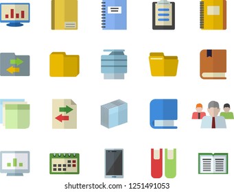 Color flat icon set team flat vector, clipboard, calendar, notebook, computer chart, file, sticker, copy machine, book, textbook, sharing, mobile
